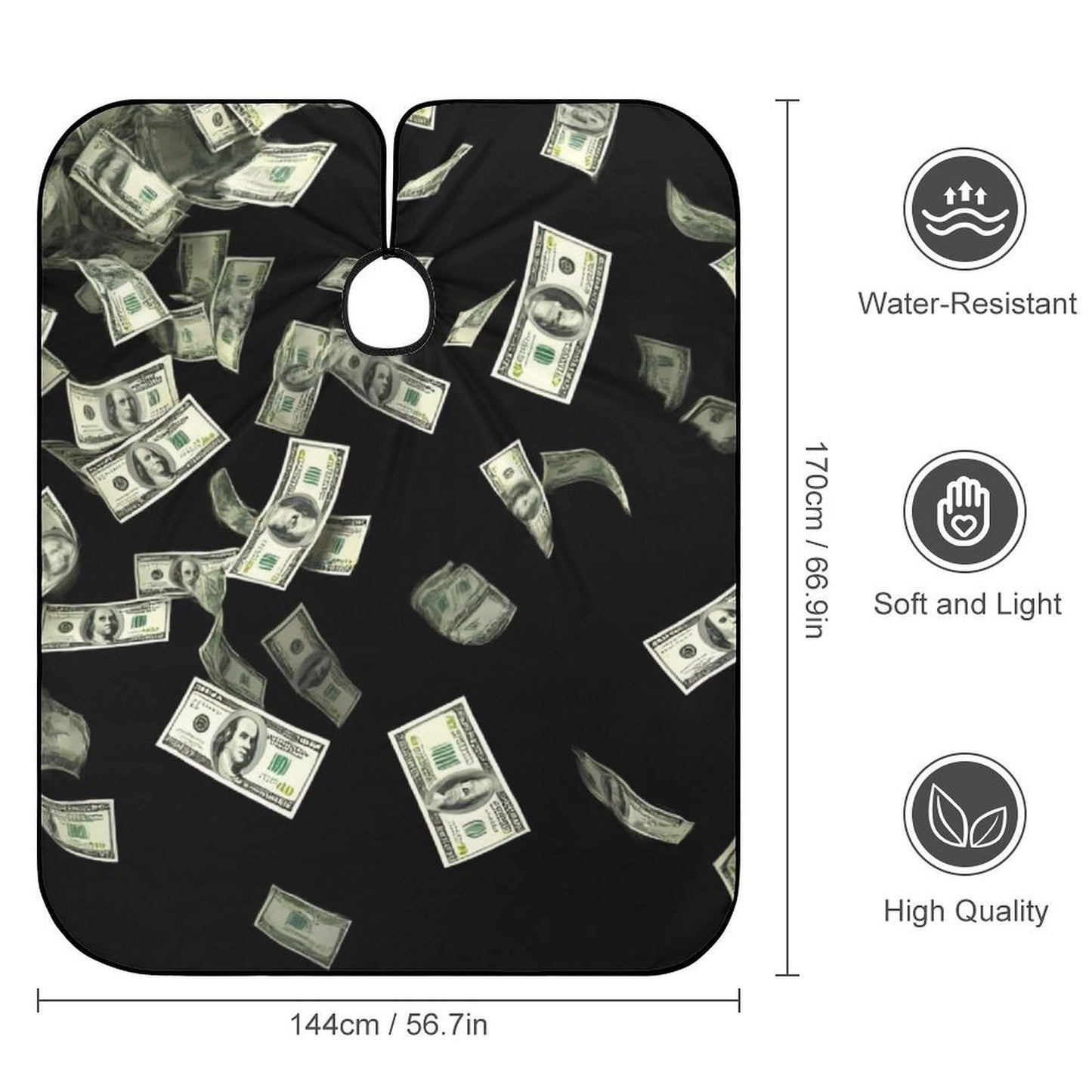 Fashion Barber Cape Unisex Hair Cutting Cape with Adjustable Closure Falling Money American Bill Dollars
