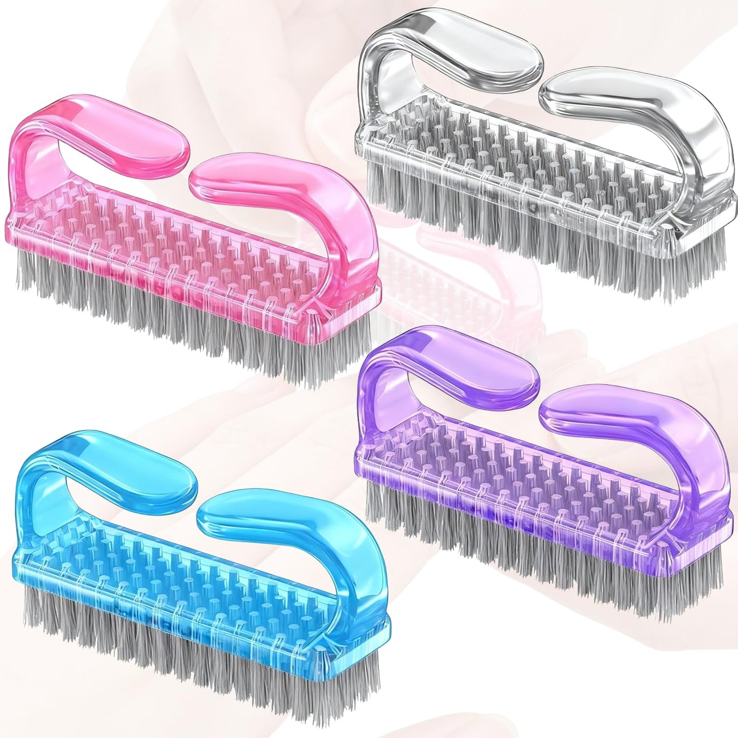 4 Pack Multicolor Nail Brushes with Plastic Grip – Stiff Bristles for Deep Cleaning, Manicure/Pedicure Tool for Men, Women & Kids, Perfect for Home & Salon Use