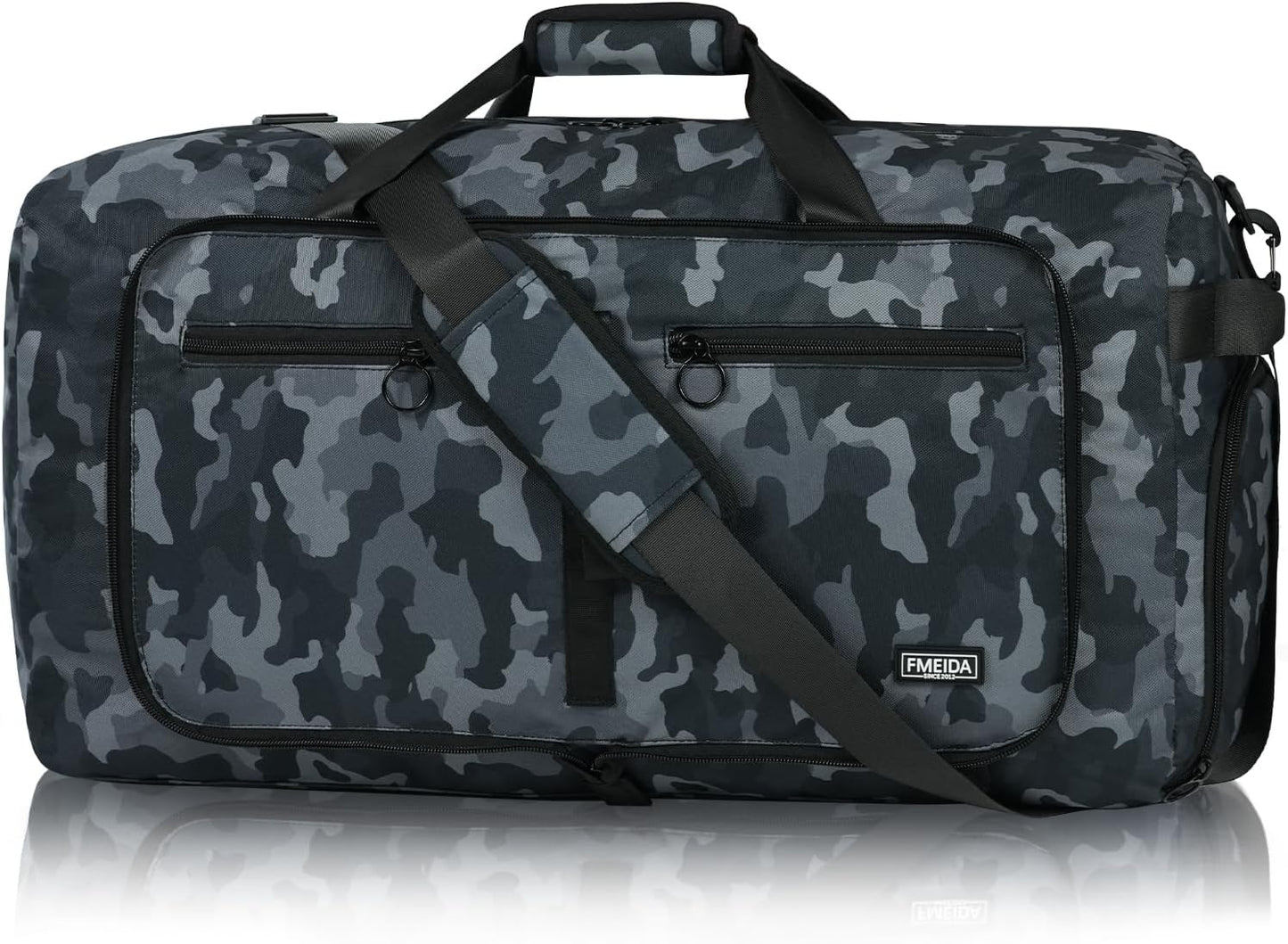 Duffle Bag 65L with Shoes Compartment - Foldable Travel Bag for Men & Women | Water-Repellent & Tear-Resistant (Black)
