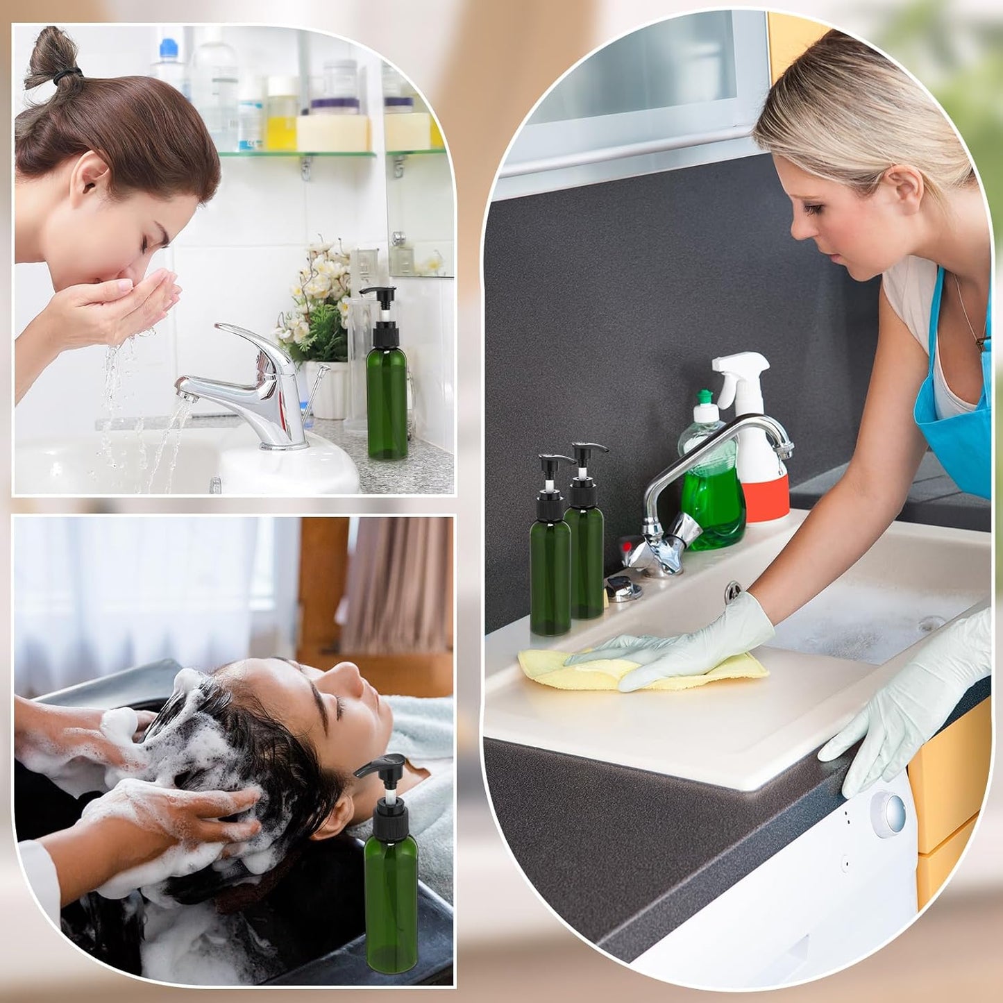 Refillable 4oz Lotion Pump Bottles - 48 Pcs Leak-Proof Plastic Dispensers | Black & Green