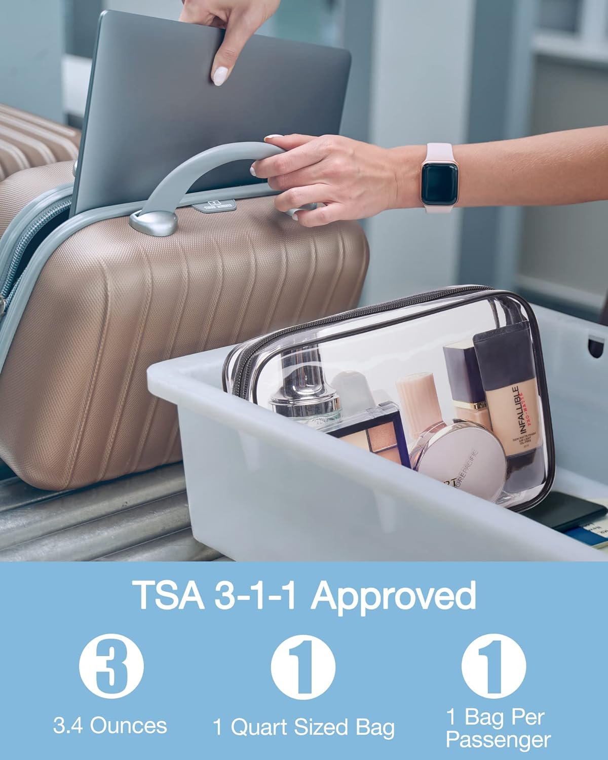 Clear Toiletry Bag - 2 Pack TSA Approved Travel Accessories | Water-Repellent Makeup Bags for Women - Black