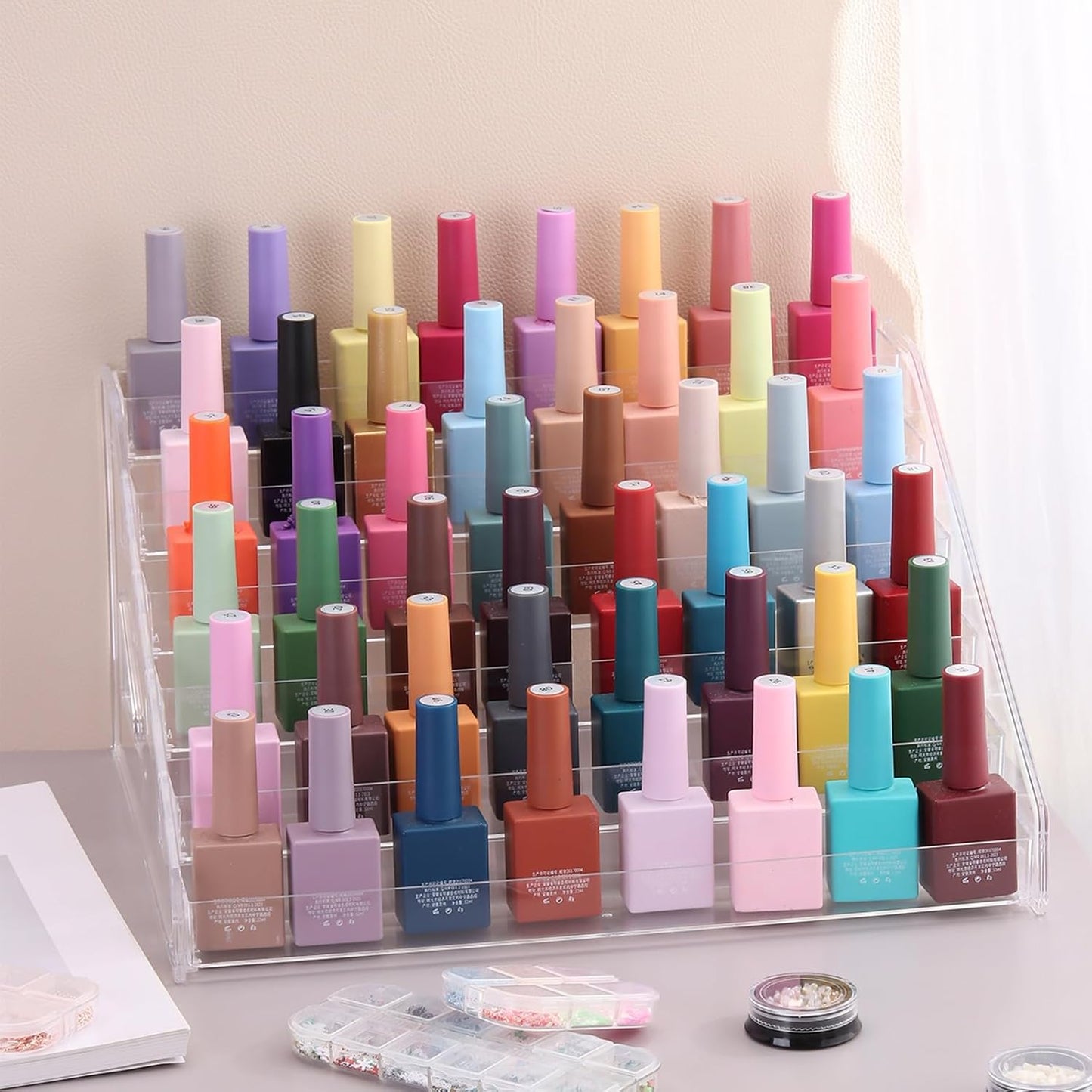 Nail Polish Organizer - Clear Acrylic Makeup Stand & Eyeglasses Display Rack | 6-Layer Storage Tray