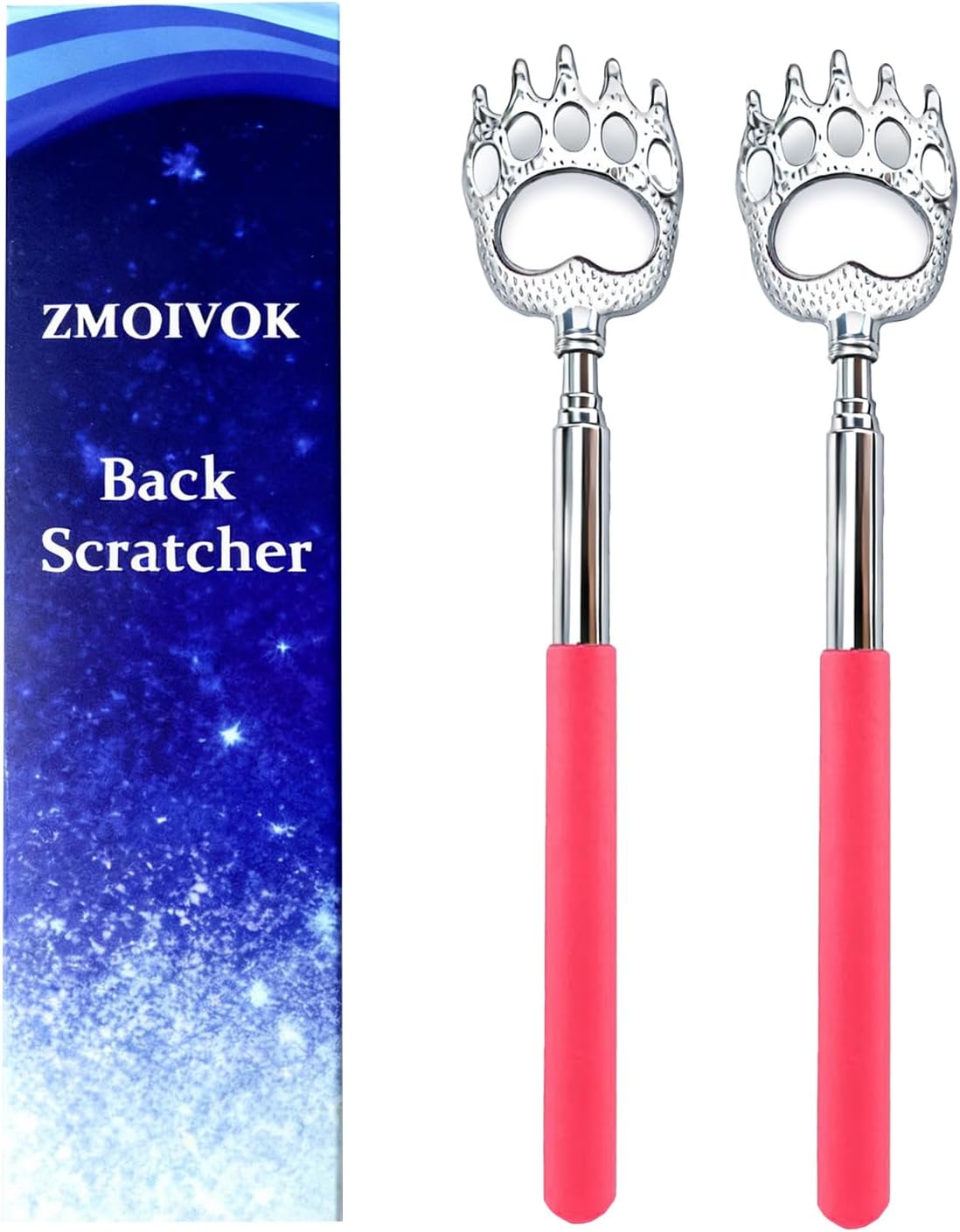 Extendable Metal Bear Claw Back Scratcher - 2 Pcs Set | Perfect for Men, Women, Adults - Red