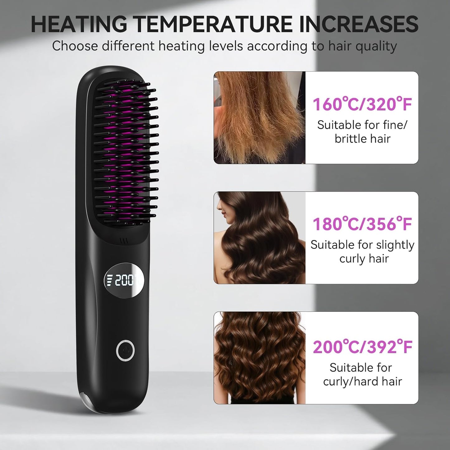 Go Brush Pro Ionic Cordless Hair Straightener Brush - Fast Heating Ceramic for Smooth, Frizz-Free Hair | Portable, Lightweight CP-S8