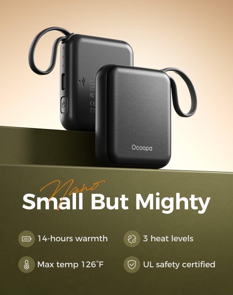Ocoopa Hand Warmers Rechargeable UT5 Nano – Slim Electric Pocket Heater, Smart Temp Control, 14Hrs Battery, UL Safety, Travel Must Haves, Practical Gifts for Women, Christmas, Outdoor, Office