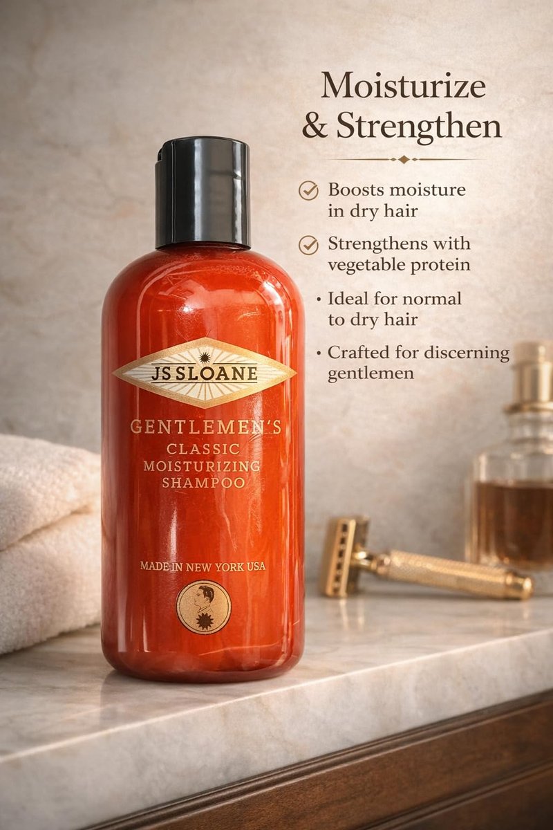 JS Sloane Moisturizing Shampoo for Men – Hydrating Formula for Dry Hair – Strengthening with Vegetable Protein – Premium Daily Grooming Shampoo (8 oz)