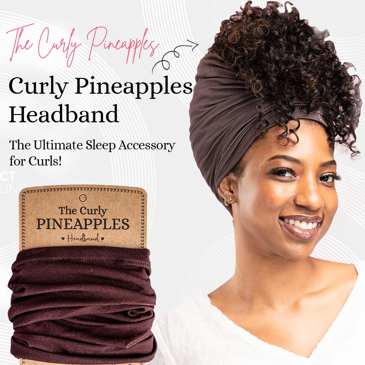Curly Hair Headbands for Women - Stretchy Non-Slip Wide Yoga Bands | Chocolate Brown, Adult Size