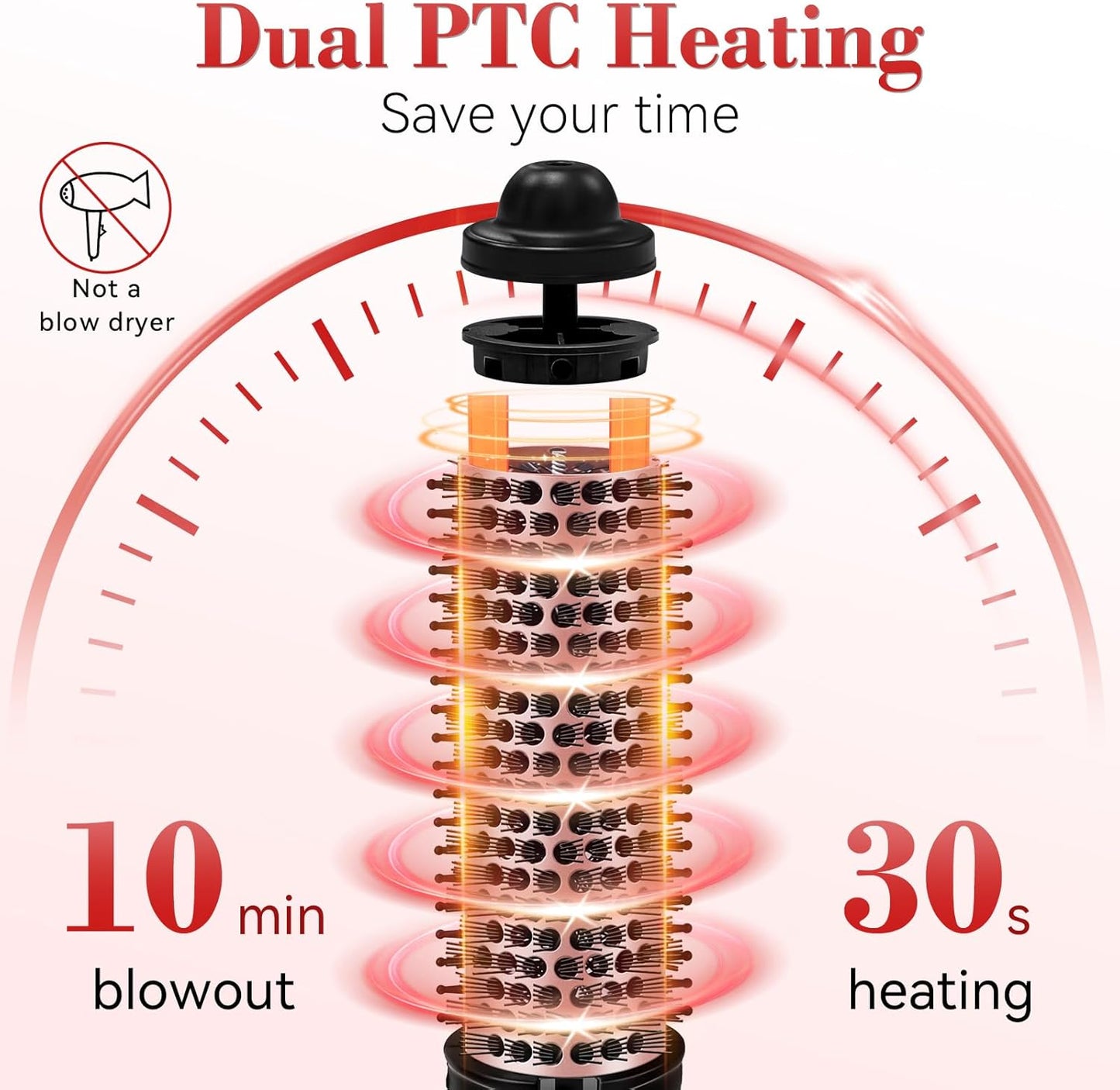 Ionic Thermal Brush - 1.5 Inch Heated Round Brush for Quick Blowouts | 30s Fast Heating, 9 Temp Settings, Travel-Friendly Design