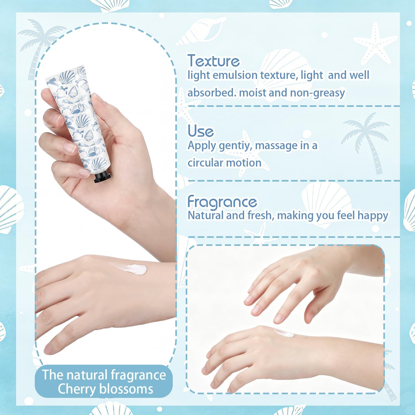 Loopeer 12 Pcs Coastal Hand Cream Gifts Bulk East Coastal Ocean Seashell Beach Design Portable Travel Size Hand Lotion Appreciation Gift for Girls Women Summer Vacation Supplies Beach Accessories