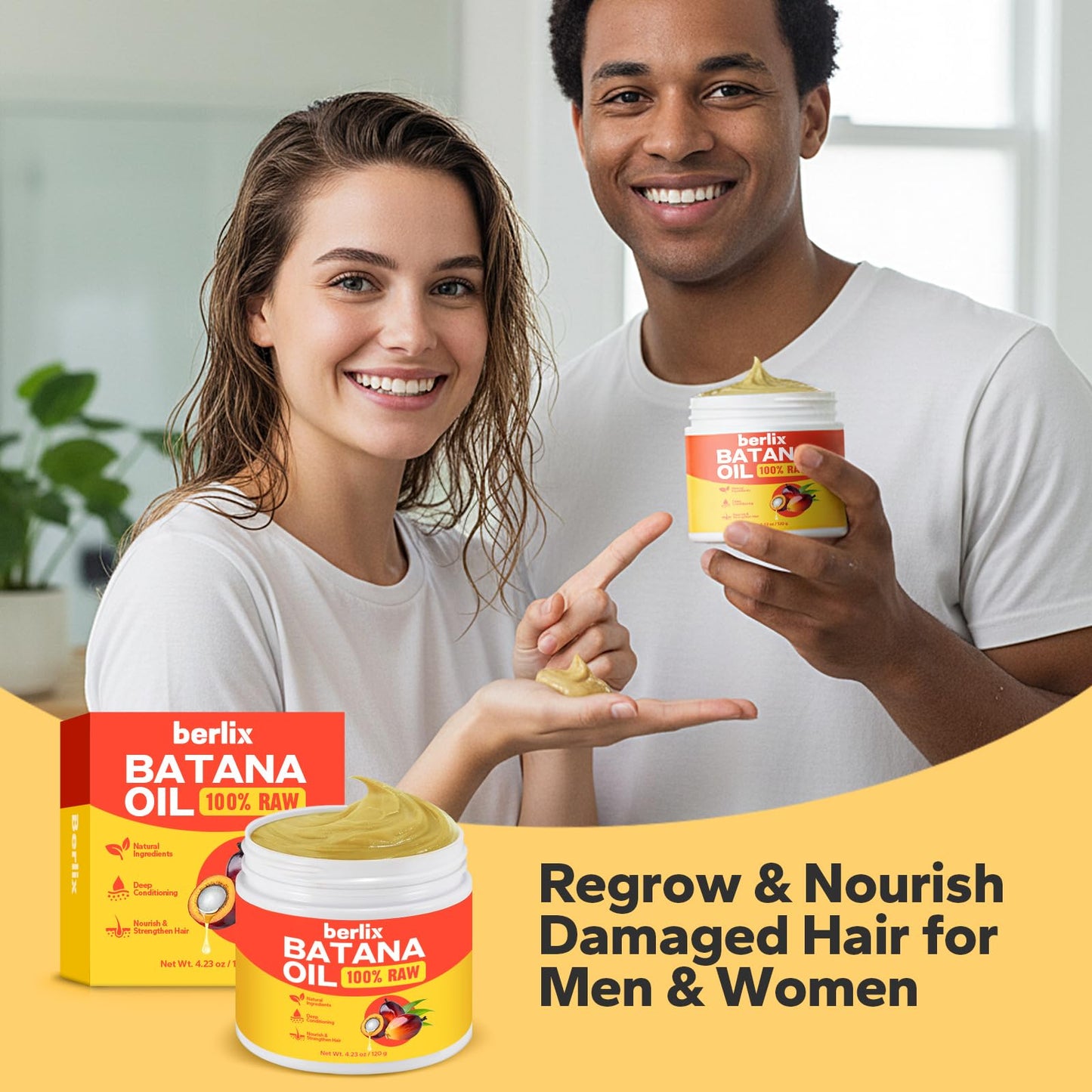 Berlix Raw Batana Oil for Hair Growth (4.23 oz), Pure and Natural, Unrefined 100% Raw Batana Oil Paste to Repair, Strengthen, Regrow & Nourish Damaged Hair for Men & Women