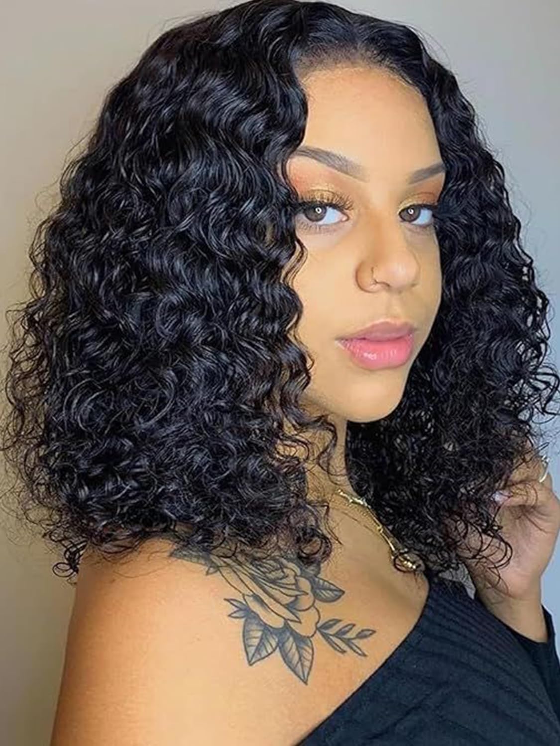 ISEE Glueless Bob Wigs Human Hair Pre Plucked Pre Cut Water Wave Human Hair Wig for Black Women 5x7 HD Lace Closure Wigs 180% Density (Black, 14 Inch)