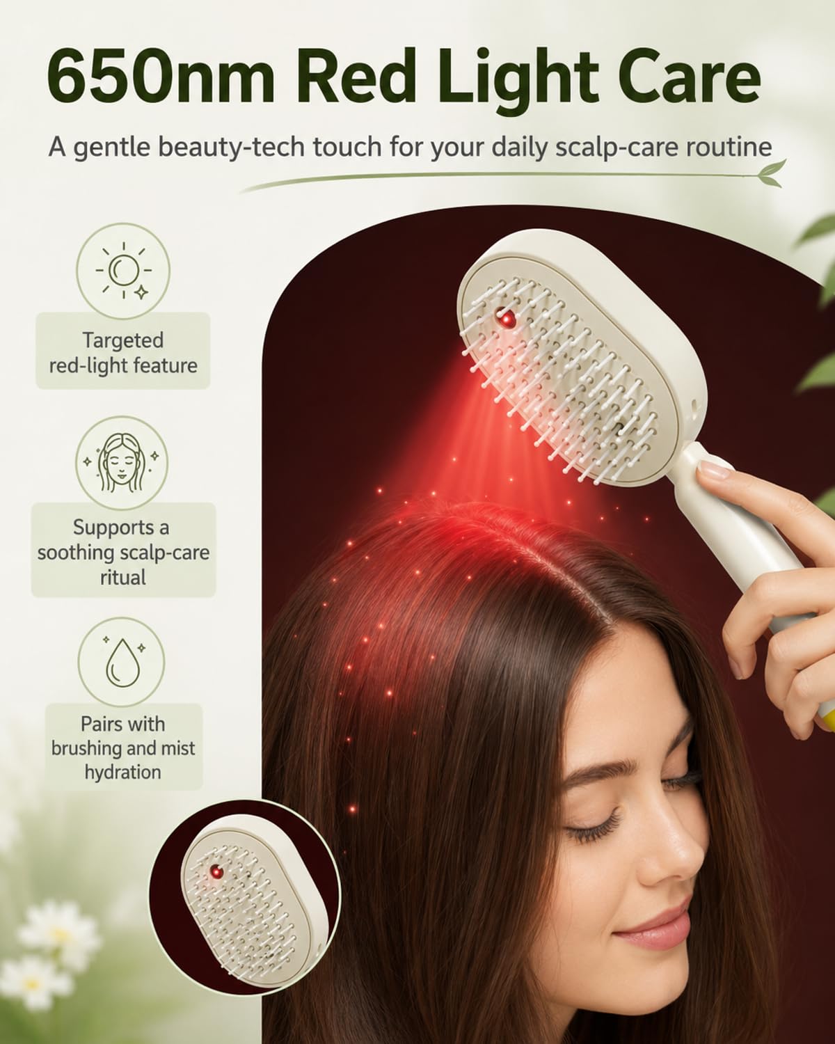 Electric Spray Air Cushion Massage Comb, Rechargeable Mist Hair Brush, Self-Cleaning Anti-Tangle Detangling Brush, Anti-Static Scalp Massager Styling Comb for Dry Frizzy Hair (Pink)