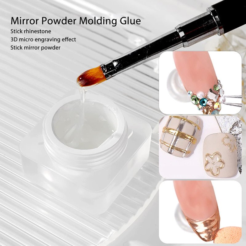 Mirror Powder Glue - Professional Nail Art Rhinestone Metallic Powder Glue with High Performance