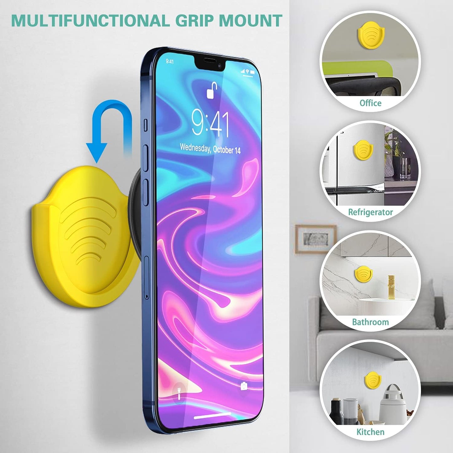 Pop-Tech 2 Pack Car Mount - Silicone Phone Holder with 3M Adhesive | Versatile for Wall, Dashboard, Office - Yellow