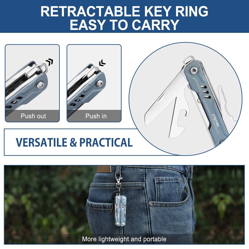 NexTool Mini Sailor S11 Keychain Multitool, 11-in-1 Compact EDC Pliers with Pocket Knife, Scissors & Screwdrivers, Lightweight Small Multitool for DIY, Travel, Camping, and Gift, Cool Gadget for Men