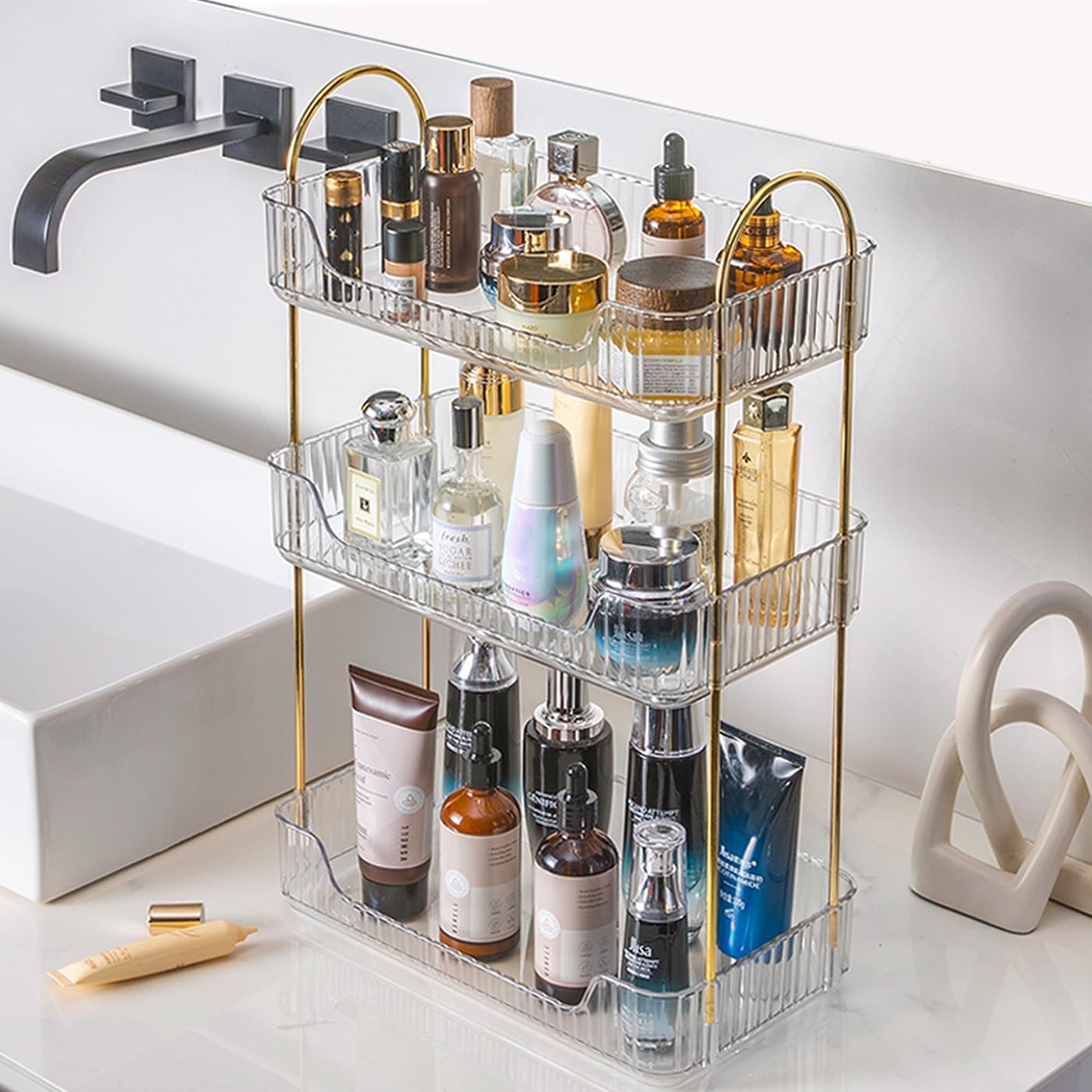 Aveniee Bathroom Counter Organizer - 3 Tier Perfume & Skincare Storage Shelf | Clear Vanity Makeup Tray