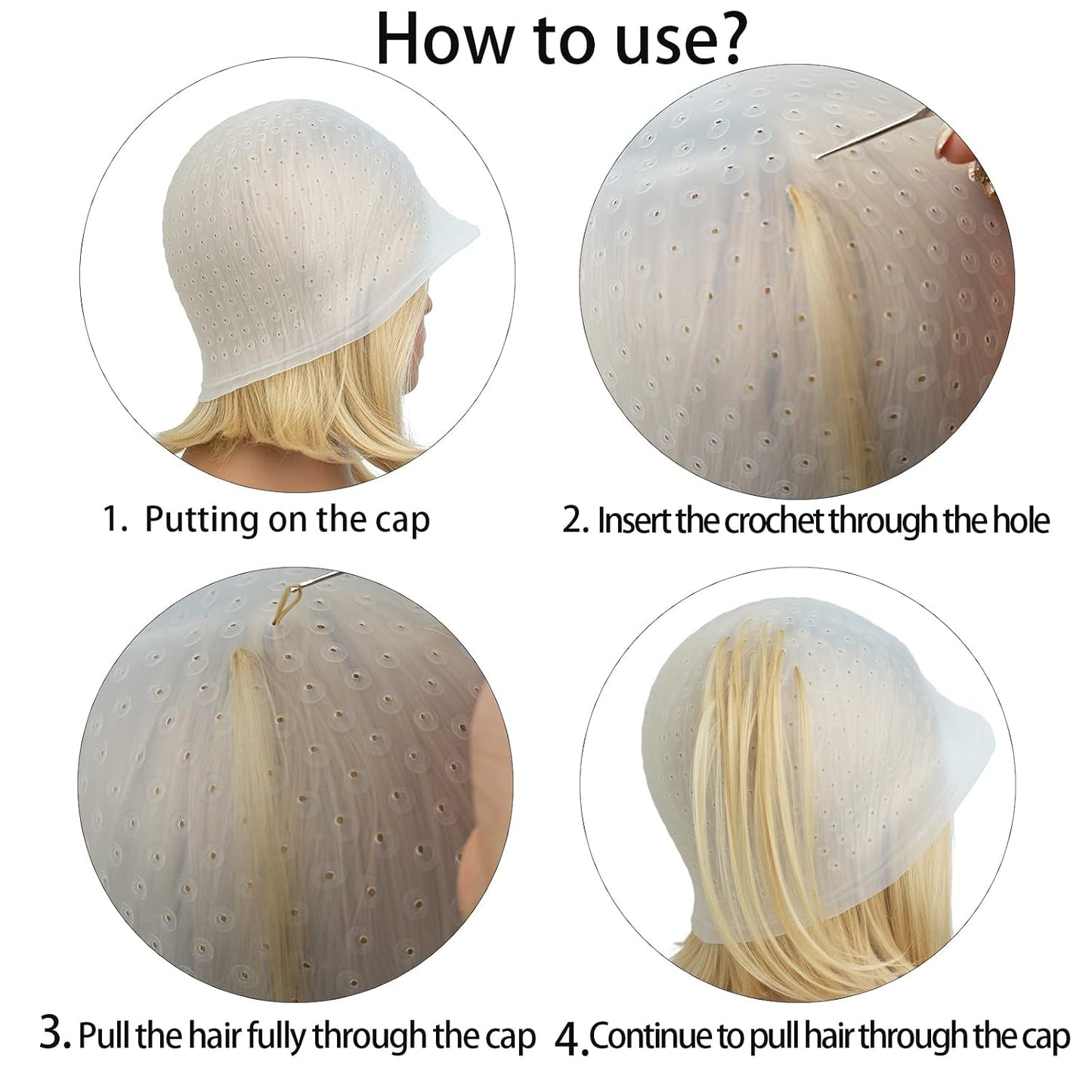 Silicone Highlight Cap Hair Color Set - Professional Reusable Dyeing Tools for Salon Use | Pre-Punched with Holes