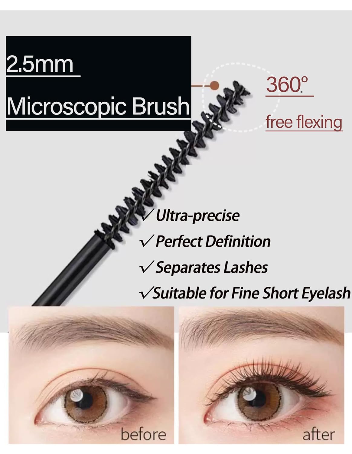 Black Mascara for Fine Short Lashes - Volumizing & Lengthening Formula | Ultra-Precise Adjustable Brush