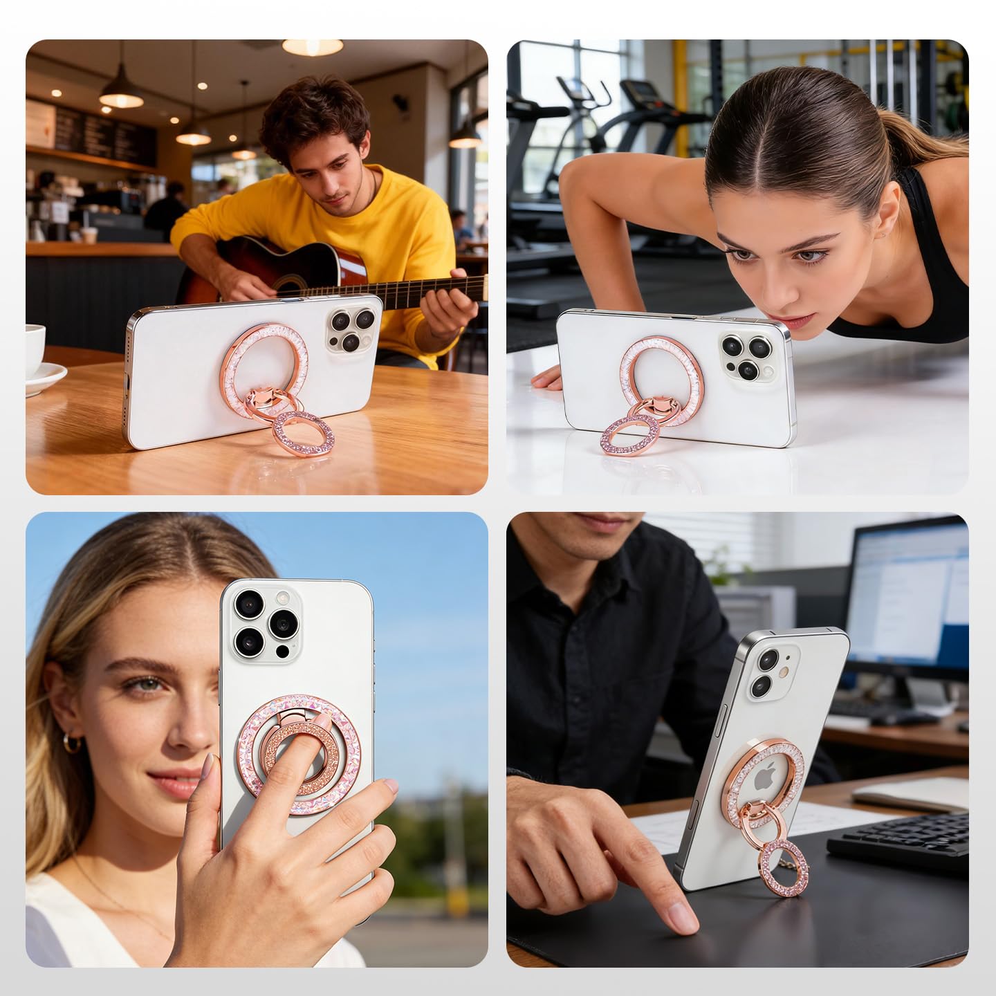 Magnetic Phone Ring for MagSafe Phone Grip - [Super Magnet] Stylish Ring Holder Stand with for iPhone 17 16 15 14 13 12 Pro Max Air, Mag Safe Women Decor Accessories, Glitter Silver 2026 New