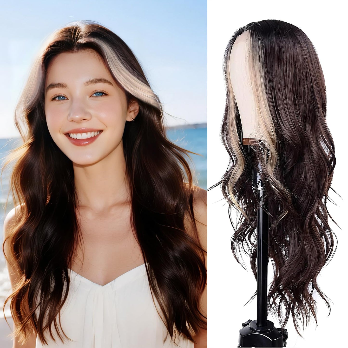 Ombre White Wig - 26 Inch Long Wavy Synthetic Hair for Daily Wear | Cosplay & Halloween