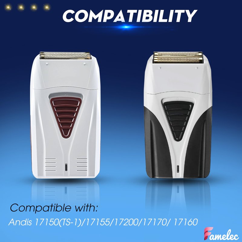 FAMELEC Pro Foil and Cutters for Andis Foil Shaver Models TS1 17150 17235 17220 TS2 17200, Razor Blades & Gold Foil Shaver Blades Compatible with Andis Shaver Foil Replacement #17155 17160 17280