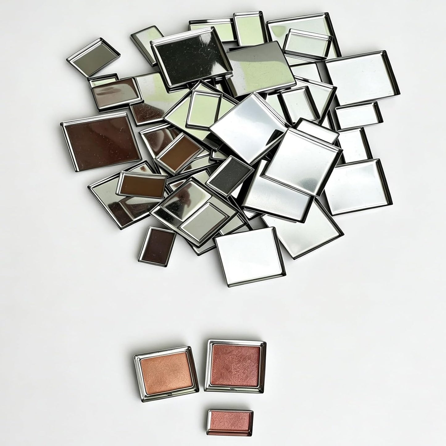 Empty Metal Pans for Magnetic Makeup Palette - 50 Pack of 20 Medium Square & 30 Small Rectangular Silver Tin Refills | Ideal for DIY Eyeshadow, Blush, Lipstick Depotting