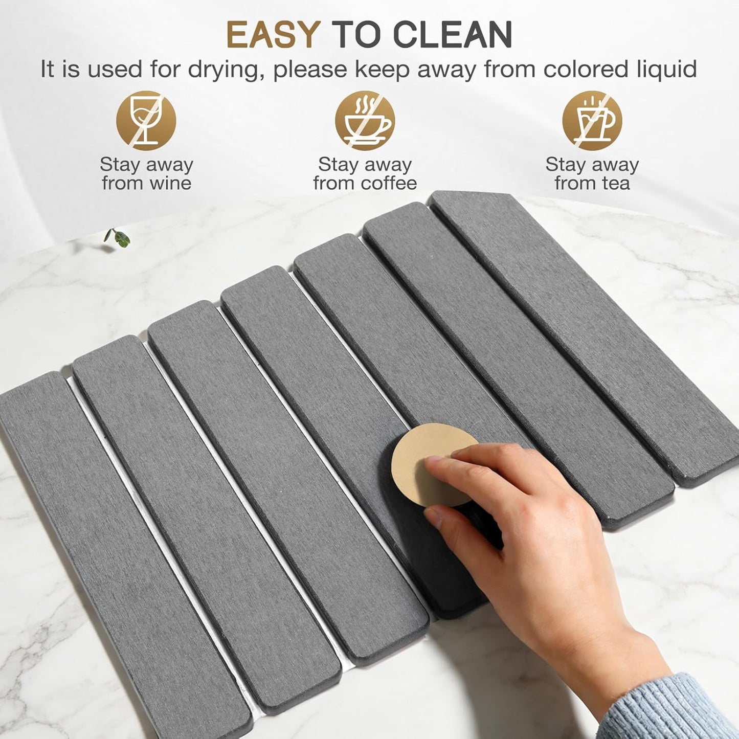 Stone Drying Mat - Quick Dry Diatomaceous Earth Dish Mat for Kitchen | 16" x 12" Foldable Pad
