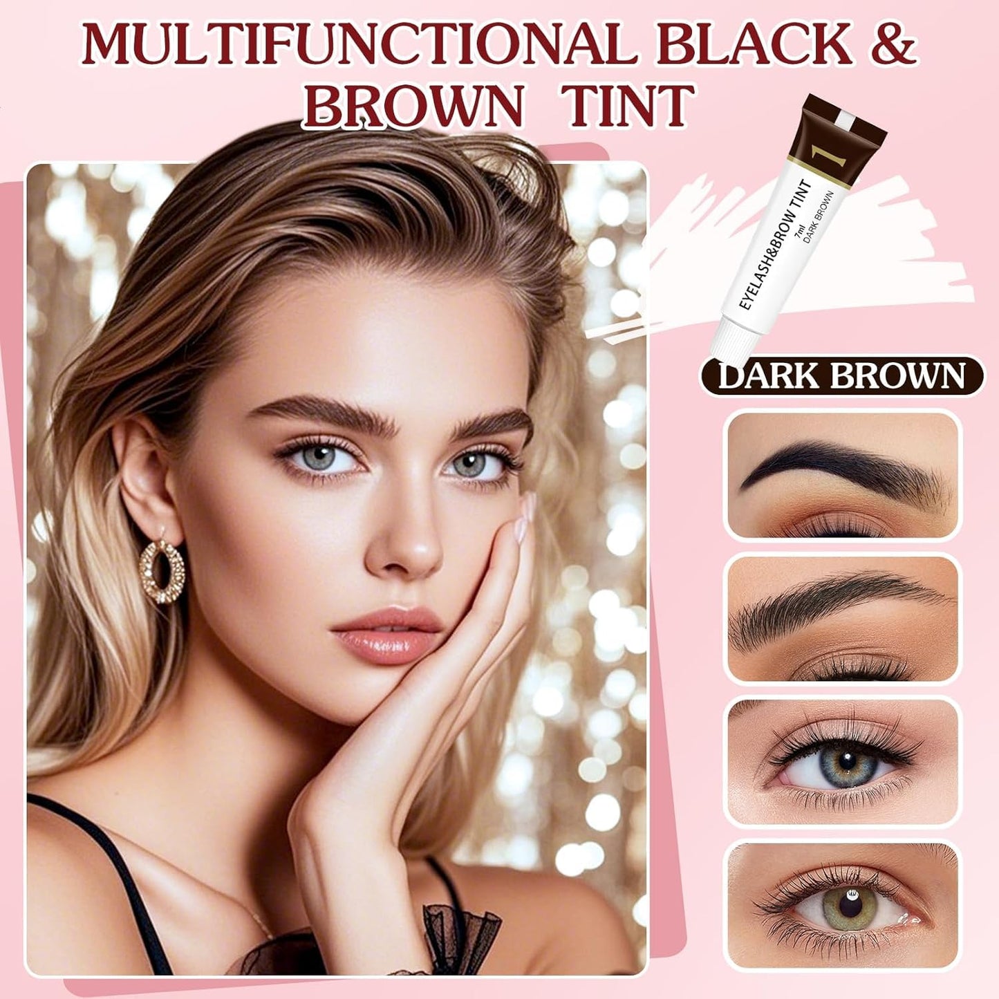 Eyelash & Eyebrow Color Kit,2 in 1 Professional Lash & Brow Color Kit Lash Color Kit with Brush Long Last Effect Up to 6 weeks,Natural,Safe & Easy Natural Brows Color DIY at Home (DARK BROWN)