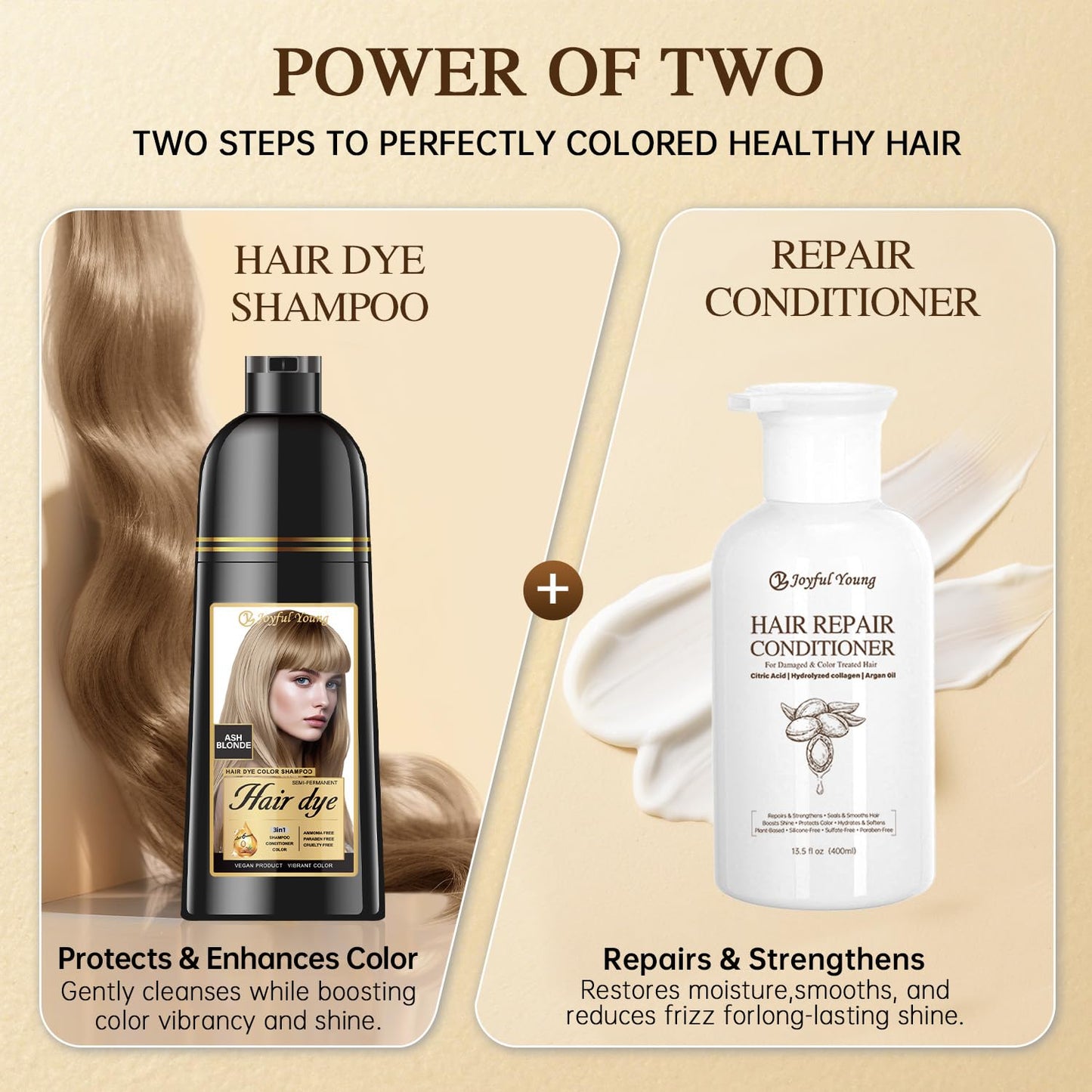 Hair Dye Shampoo 3-in-1 - Ash Blonde Semi-Permanent Gray Coverage | Vegan & Ammonia-Free