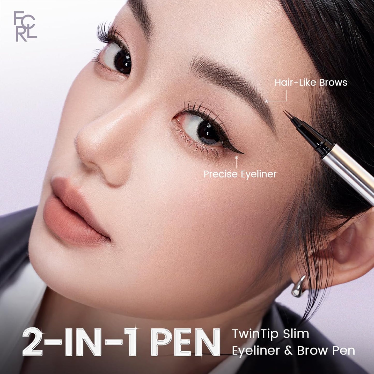 FOCALLURE 2-in-1 Dual-Ended Brow Pencil & Eyeliner - Waterproof Microblading Pen for Natural Hair-Like Strokes | Brown