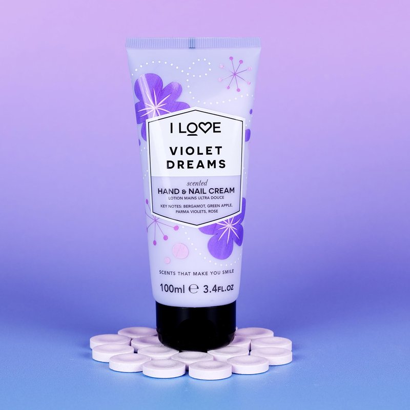 I LOVE Violet Dreams Scented Hand and Nail Cream - Hand Cream for Dry Hands - Vitamin E, Coconut Oil, and Shea Butter - Silicone Free - 3.4 oz