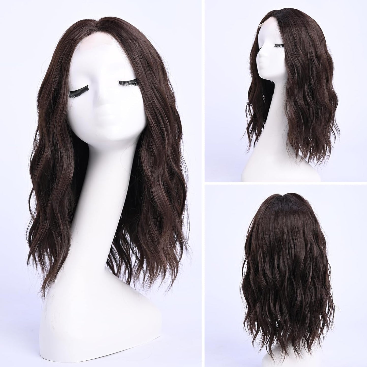 Wavy Wigs for Women - 18 Inch Medium Length Synthetic Wig | Natural Looking & Heat Resistant - Black