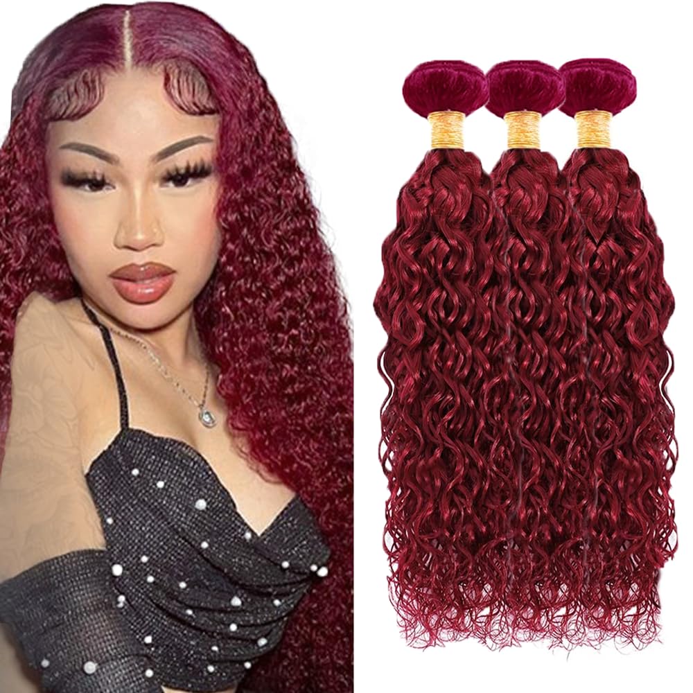 150g Burgundy Bundles Human Hair 99j Water Wave Bundles 18 20 22 inch Red Human Hair Bundle Burgundy Water Wave Bundle
