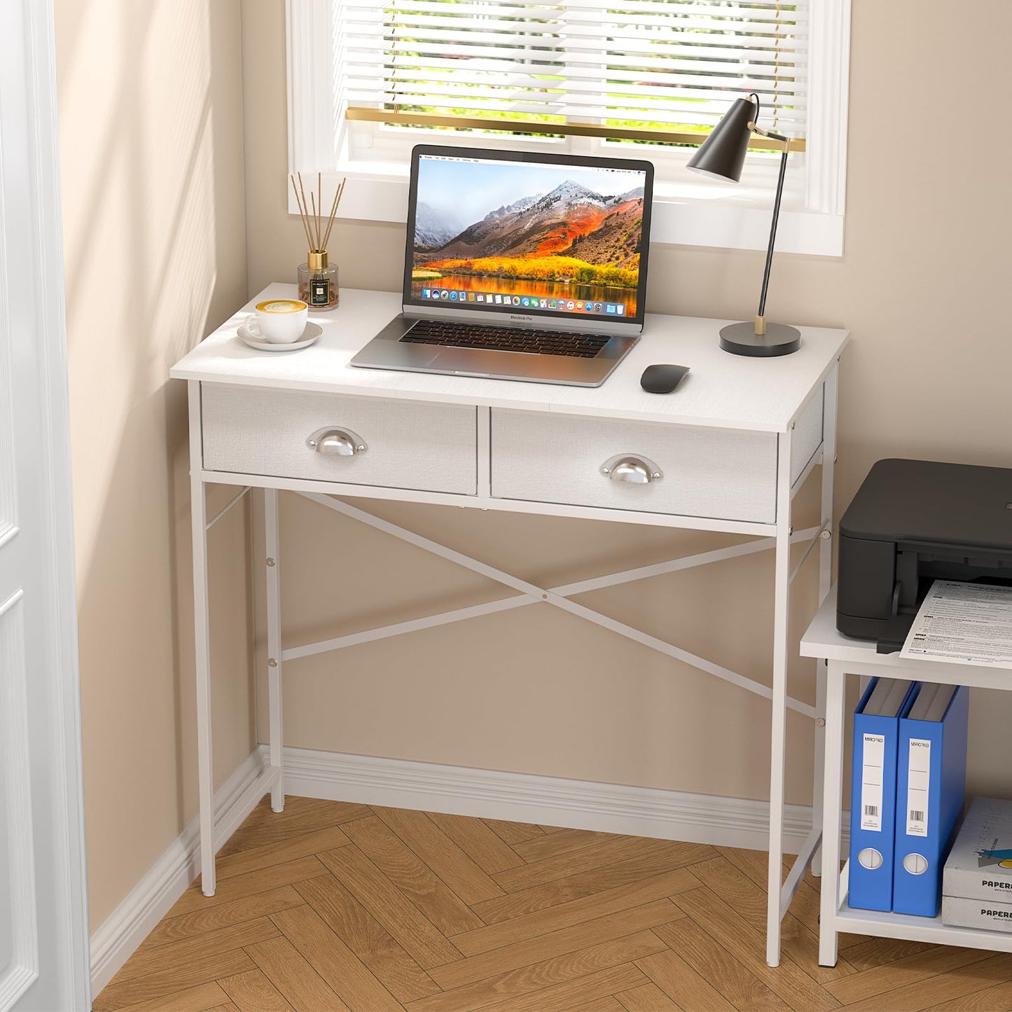 DAOUTIME White Writing Desk with 3 Drawers for Bedroom, 37.2 Inch Small Computer Desk for Small Spaces, Simple Study Table for Kids Bedroom, Home Office, Dorm, Living Room, Vanity Make Up Desk, White
