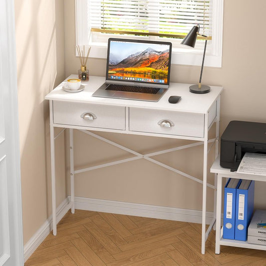DAOUTIME White Writing Desk with 3 Drawers for Bedroom, 37.2 Inch Small Computer Desk for Small Spaces, Simple Study Table for Kids Bedroom, Home Office, Dorm, Living Room, Vanity Make Up Desk, White