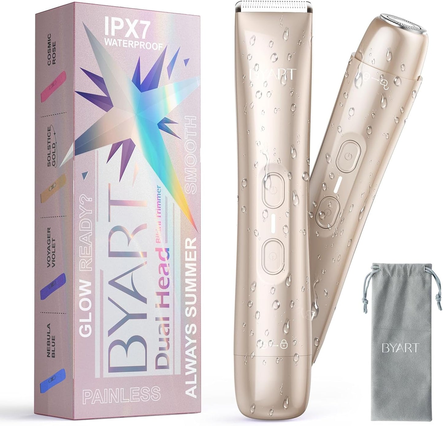 Bikini Trimmer for Women - Dual Head IPX7 Waterproof Electric Razor for Painless Hair Removal | Portable Cordless Shaver, Fast Charging