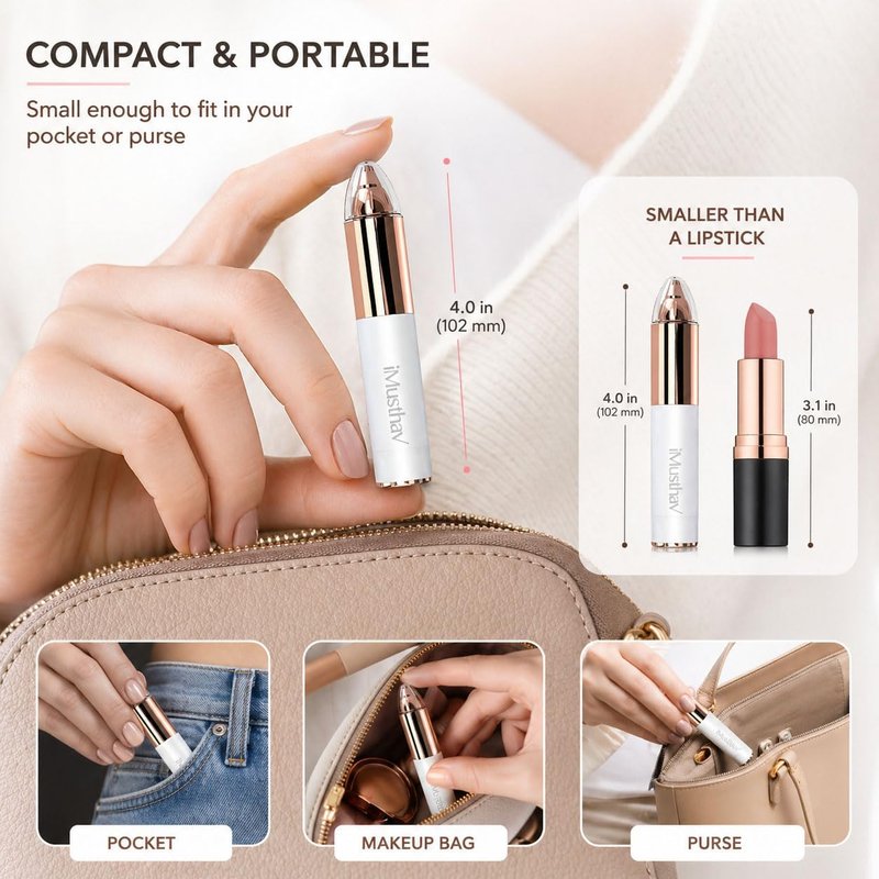 Eyebrow Trimmer for Women, Precise & Painless Eyebrow Razor with LED Light, Electric Facial Hair Remover for Flawless Brows, Lip & Face, Battery Operated, Travel-Friendly, Gold-Plated Design