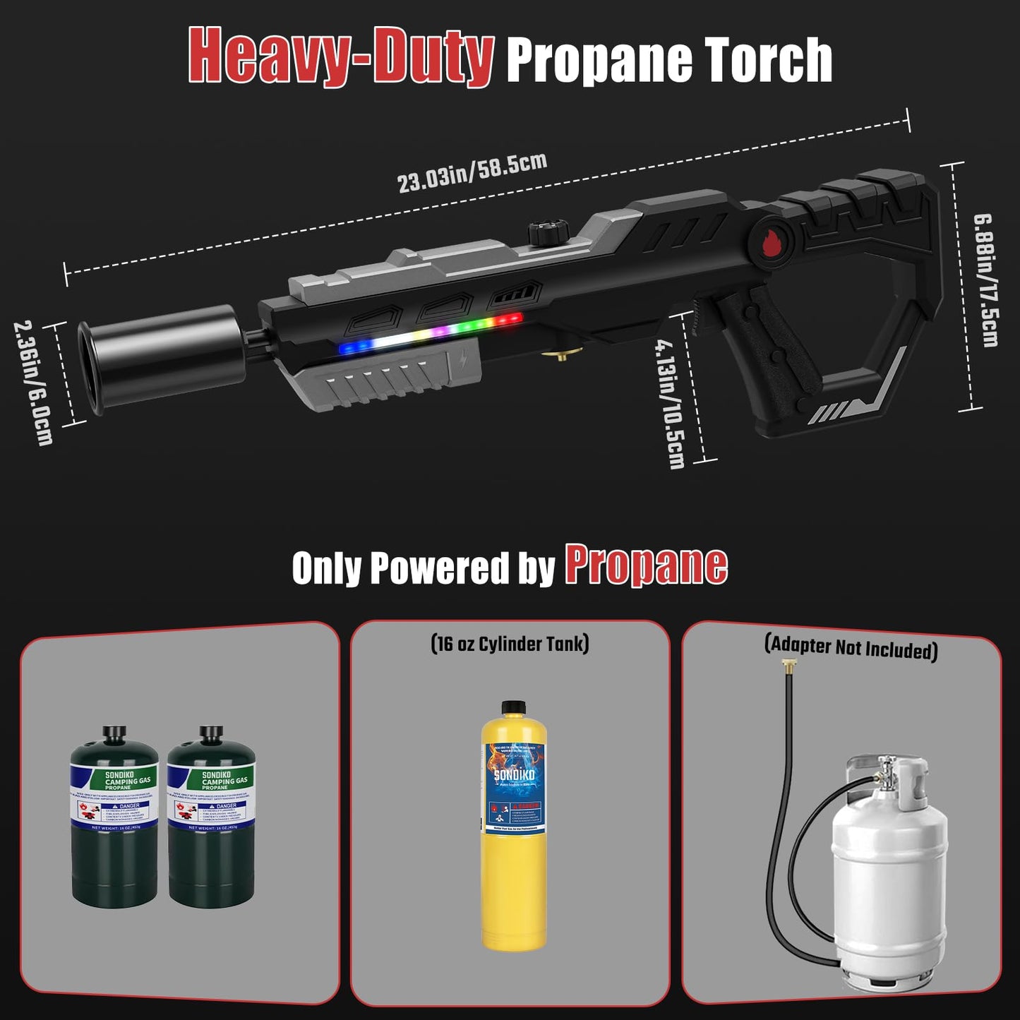 KinetiFire Powerful Propane Torch Gun with Front-Mounted LED Light