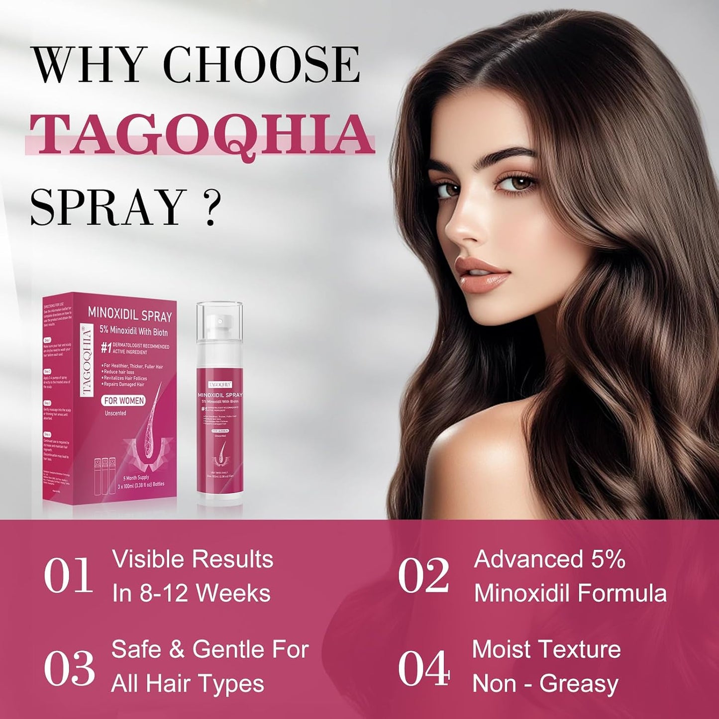 Minoxidil Hair Regrowth Spray for Women - Extra Strength Biotin-Infused Treatment | 3 Bottles