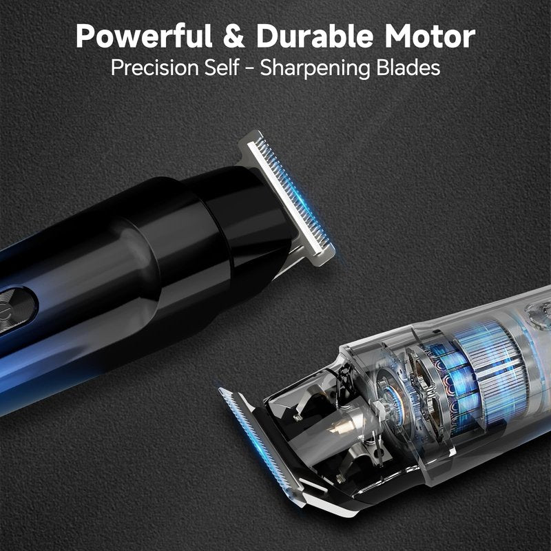 RUIBO Beard Trimmer for Men, 5-in-1 Cordless Hair Clipper Kit with Foil Razor, Waterproof Body, Nose & Ear Groomer, Precision Trimming for Beard, Hair & Body Care (Blue)