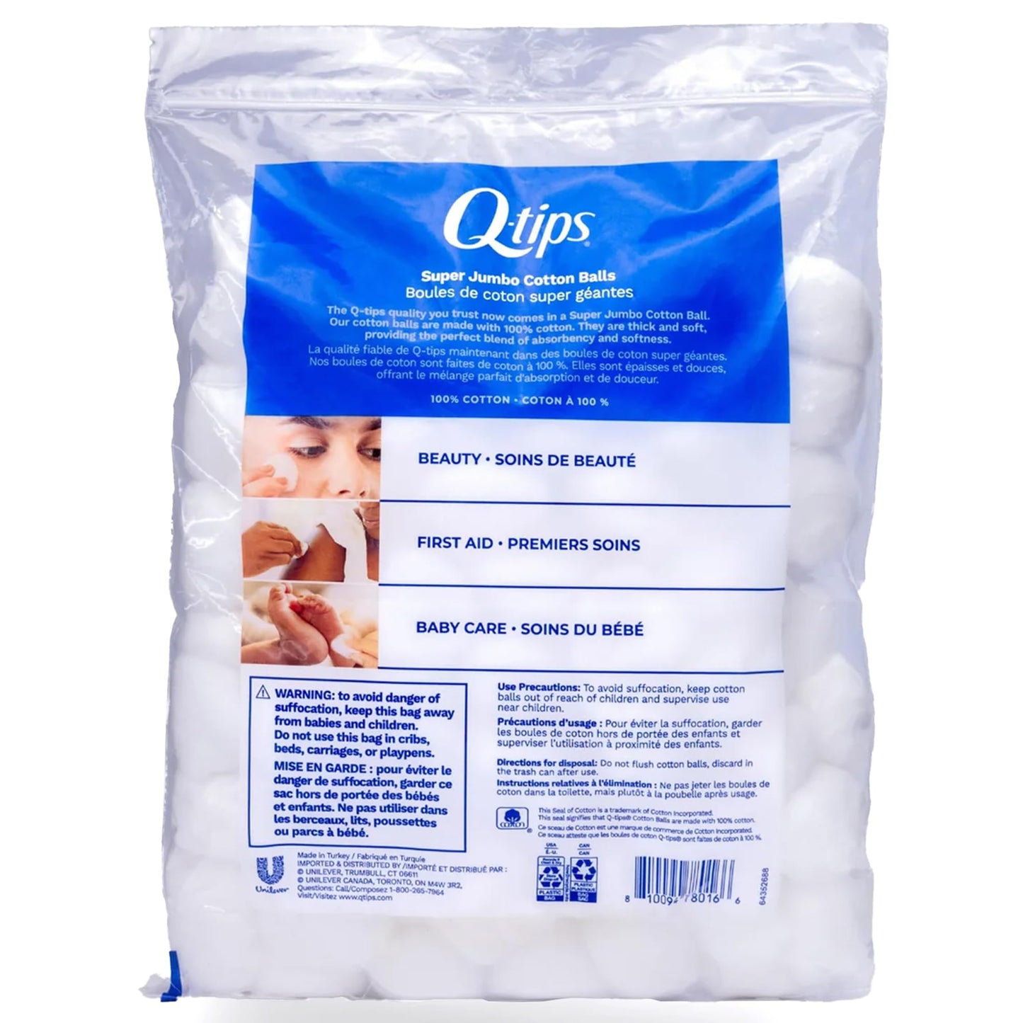 Q-tips Cotton Swabs 300 Count Vanity Tub + Super Jumbo Cotton Balls 100 Count for Home, First Aid and Beauty, Natural
