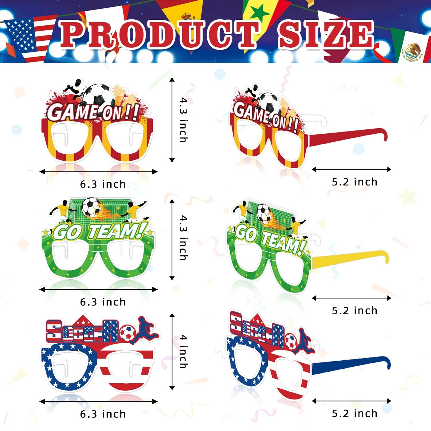 Actilize 12 Pcs Soccer Glasses Novelty Sunglasses with Country Flag Designs, International Flag Party Favors, Sports Eyewear for Soccer Themed Birthday, Tailgate, BBQ, Outdoor Events
