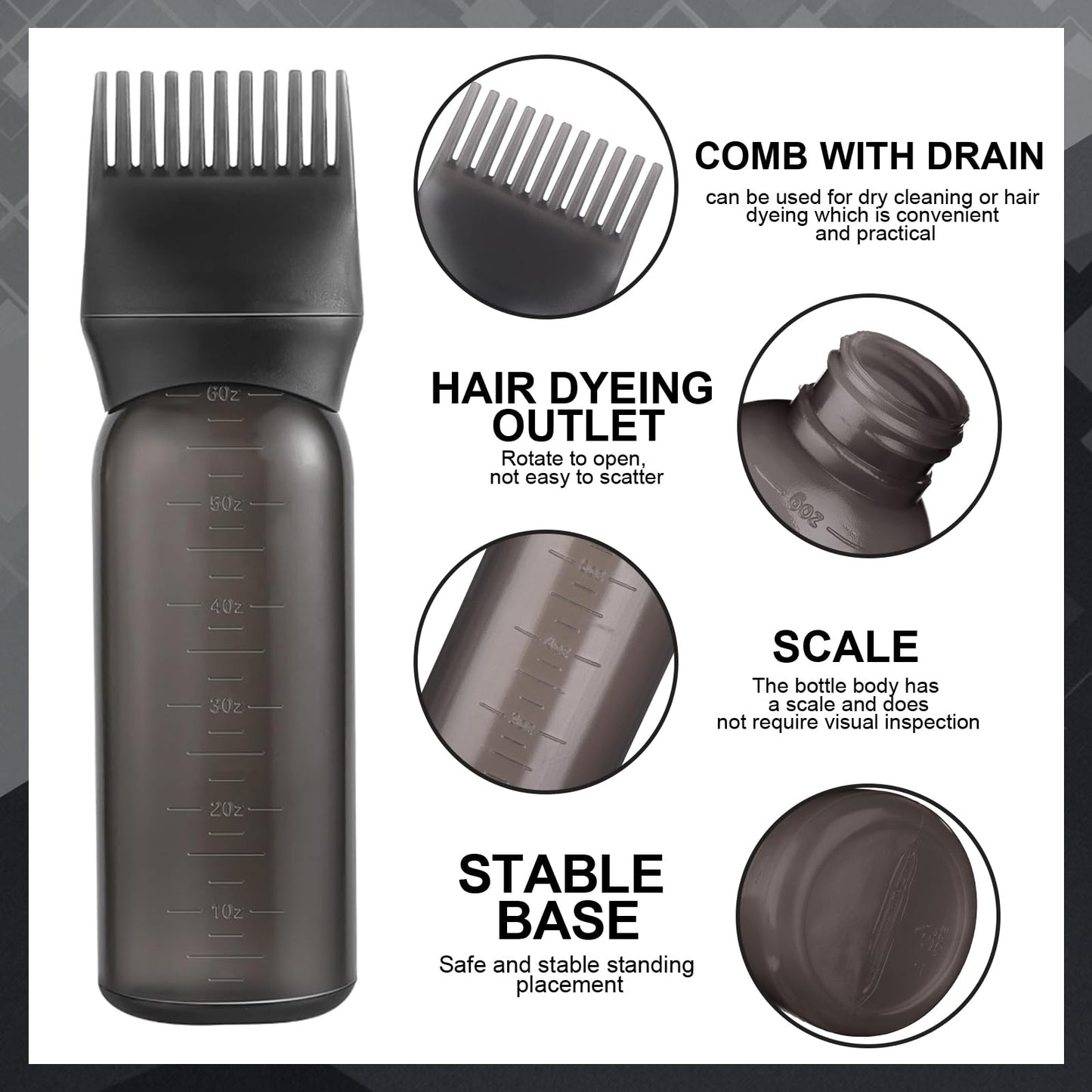 Root Comb Applicator Bottle Oil Applicator for Hair Dye & Scalp, Black