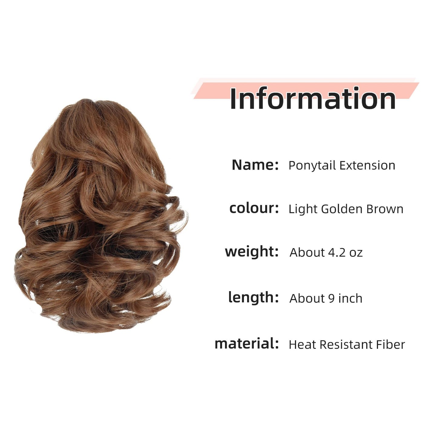 HEWEICSY Ponytail Extension, Clip on Ponytails for Women, 9" Claw Clip in Short Curly Wavy Pony Hair Extension for Women - Light Golden Brown