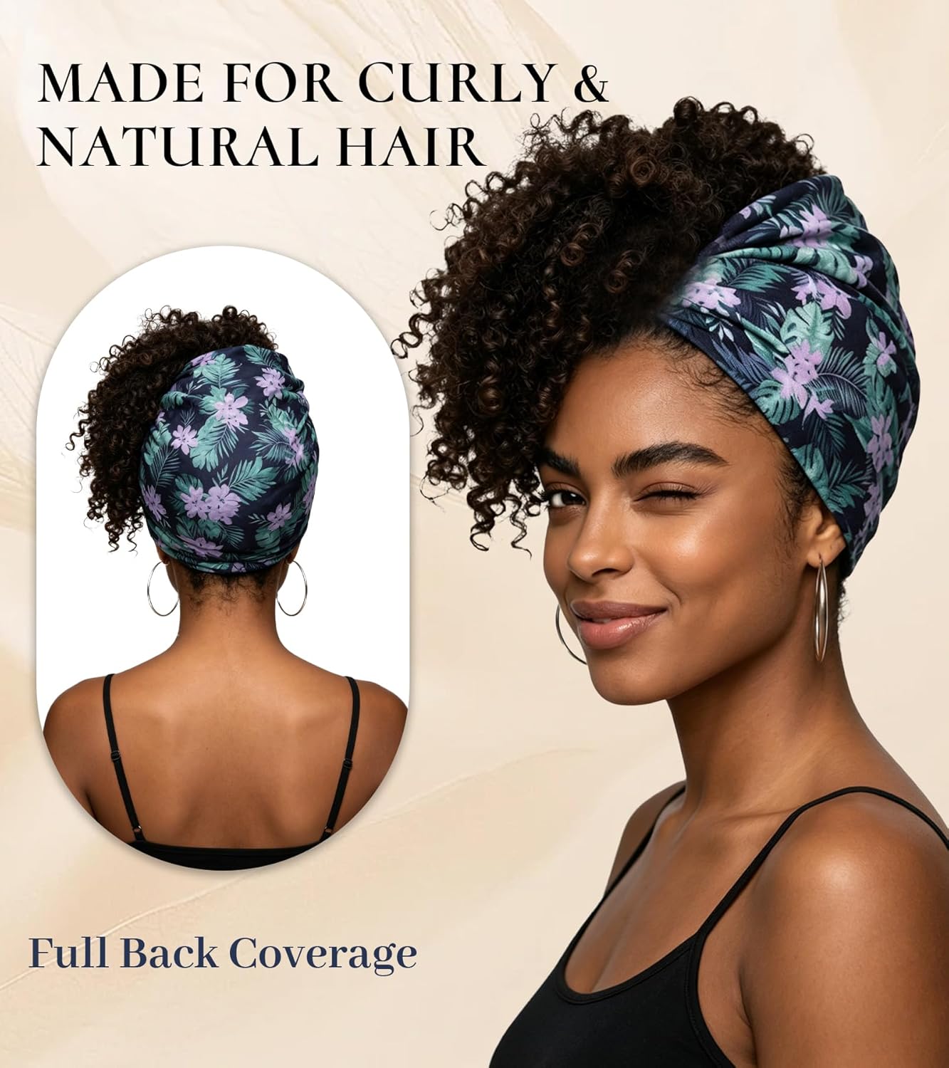 Stretchy Headbands for Women - Soft Breathable Hair Wraps for Sleeping | 6 Pack for Curly & Coily Hair