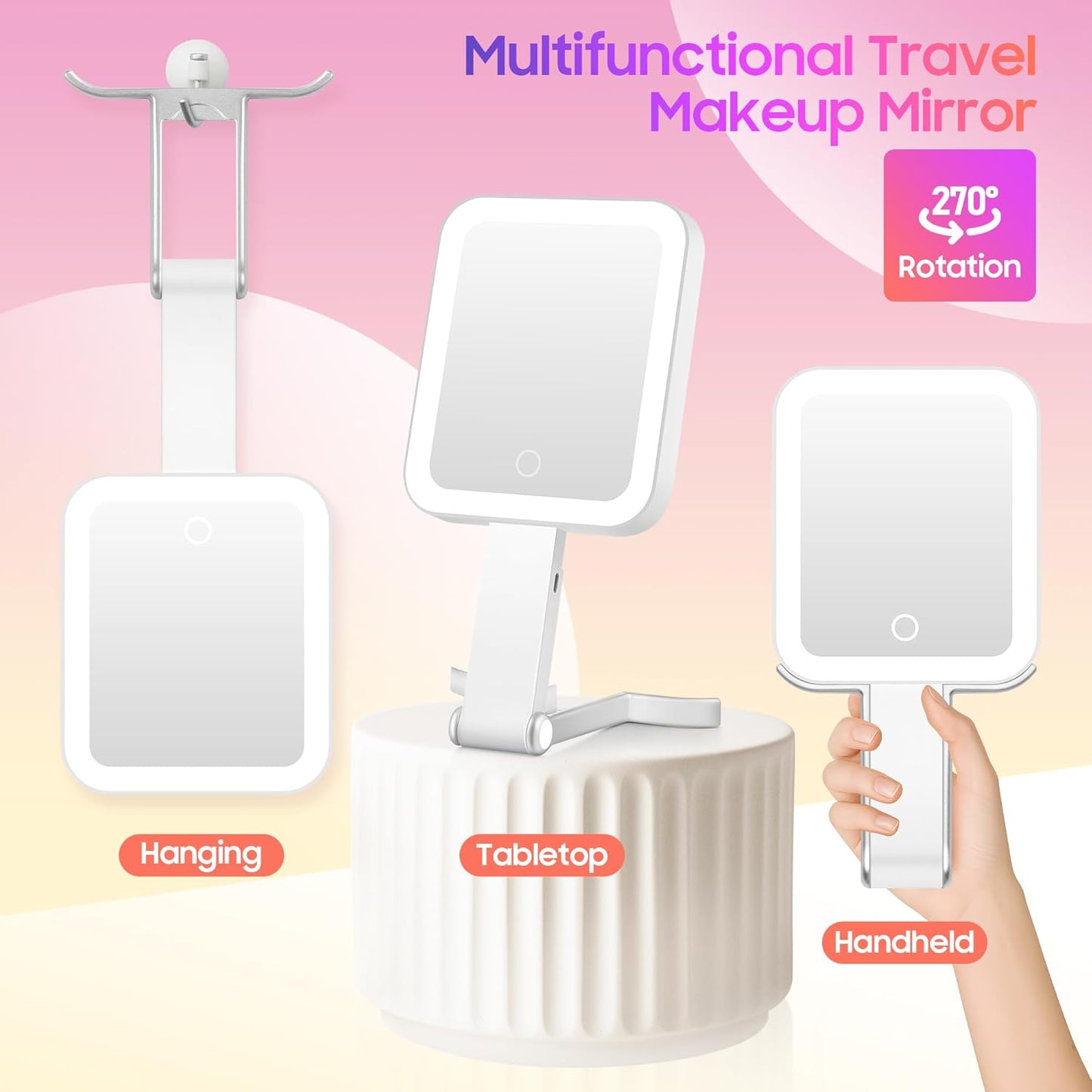 Magnifying Travel Mirror with Light - 30X/1X Double-Sided, Adjustable Brightness, Portable for Makeup & Desktop Use