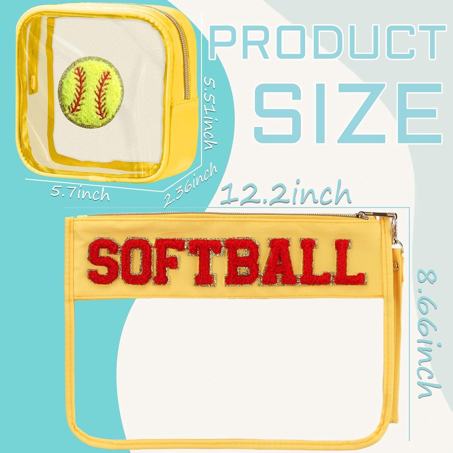 Softball Gifts Makeup Bag - 2 Pcs Clear PVC Organizer Pouch | Waterproof Travel Toiletry Bag for Women