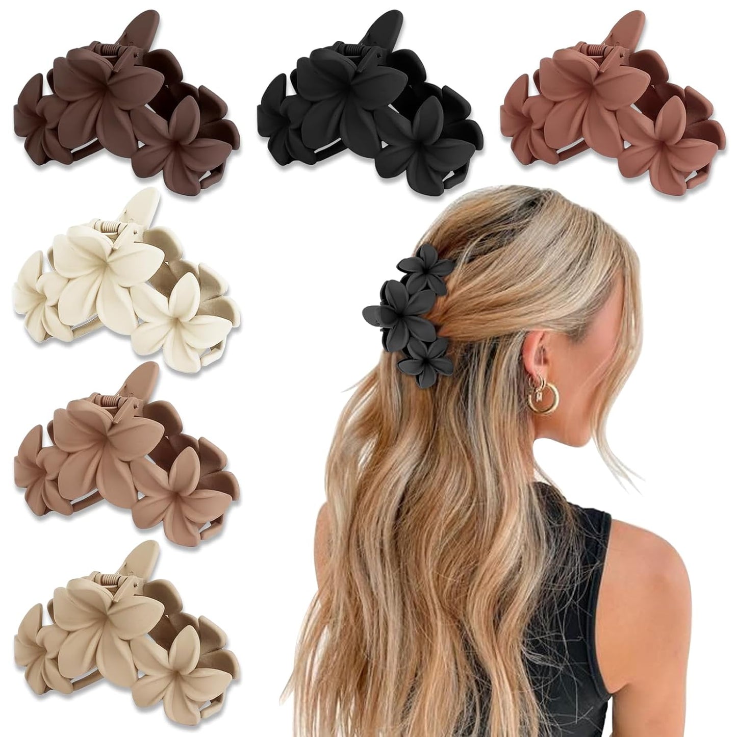 Flower Hair Clips for Women - 6PCS Hawaiian Plumeria Strong Hold Hair Claws | Cute Beach Accessories