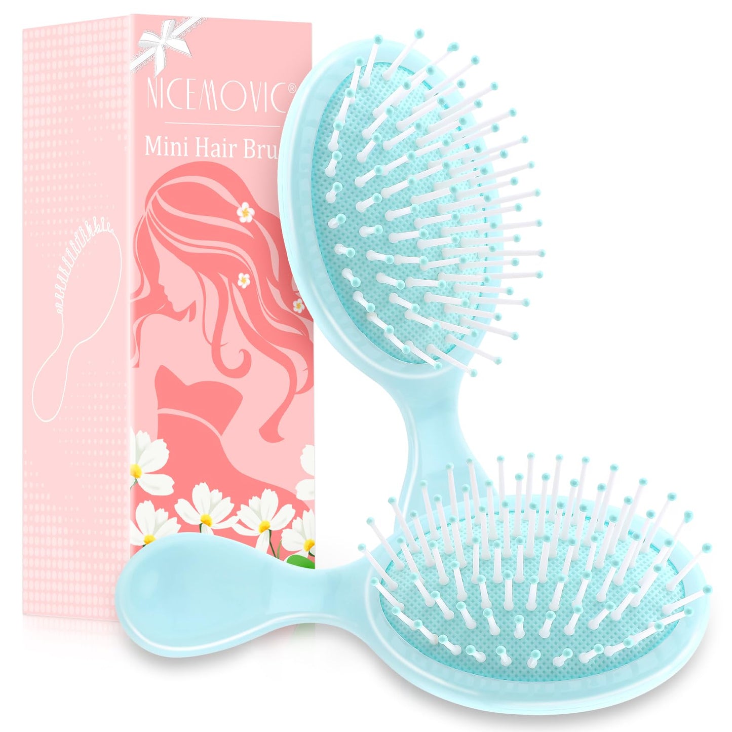 NICEMOVIC Bachelorette Party Favors Mini Wet Hair Brush 2 Pack, Bridesmaid Gifts for Women Teens Girls Toddler Kids, Stocking Stuffers for Teen Girls, Travel Small Hair Brush for Pocket Purse (Blue)
