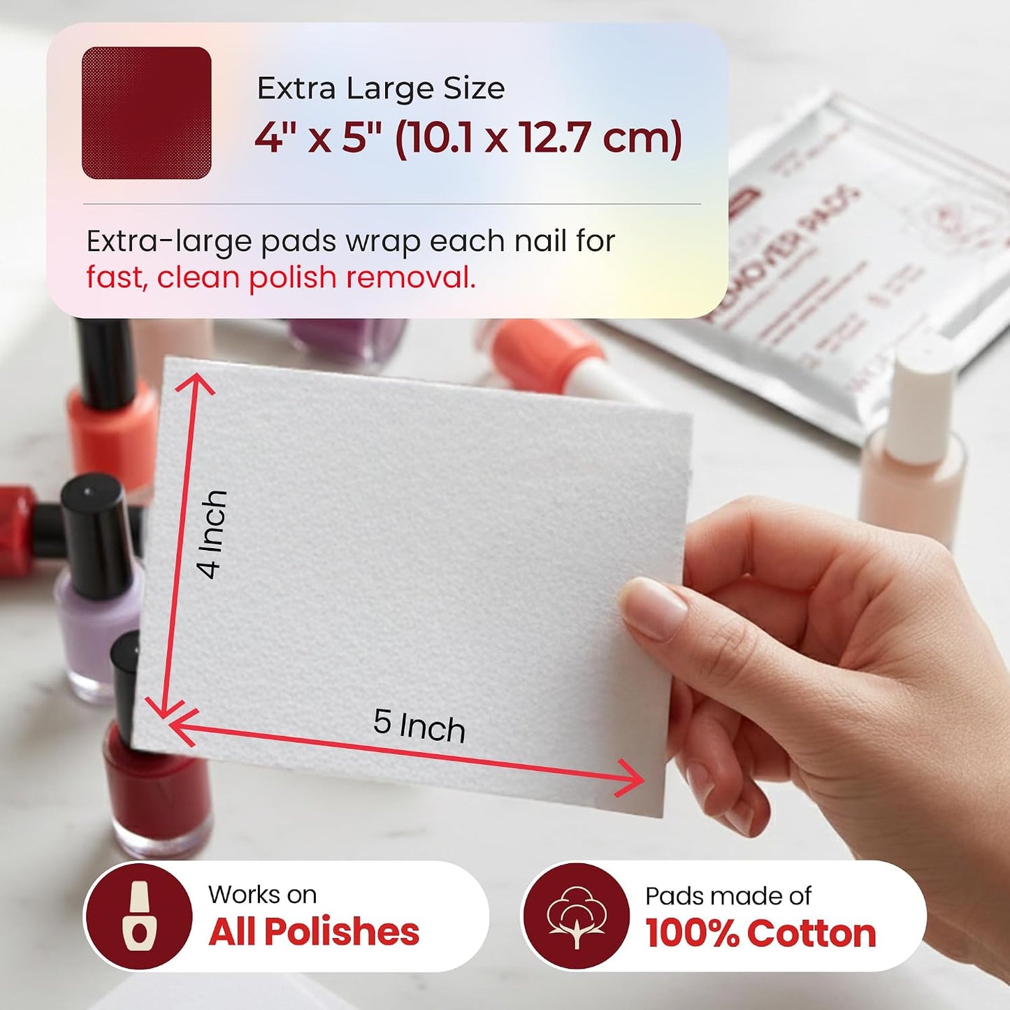 Nail Polish Remover Pads - 14 Non-Acetone Wipes for Gentle Touch-Ups | Travel Size, Individually Wrapped
